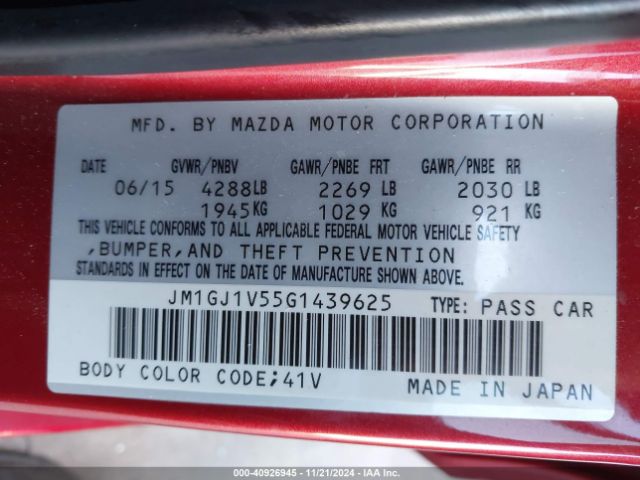 JM1GJ1V55G1439625 Mazda Mazda6 I Touring