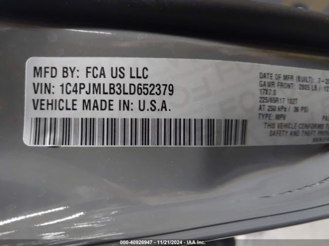 1C4PJMLB3LD652379 Jeep Cherokee Latitude Plus 4x4