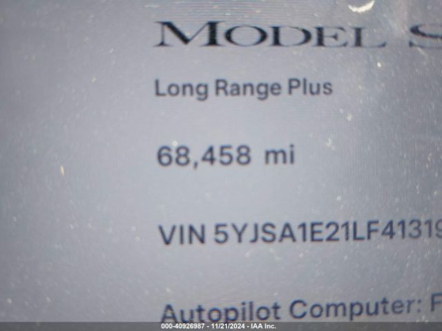 5YJSA1E21LF413198 Tesla Model S Long Range Dual Motor All-wheel Drive/long Range Plus Dual Motor All-wheel Drive