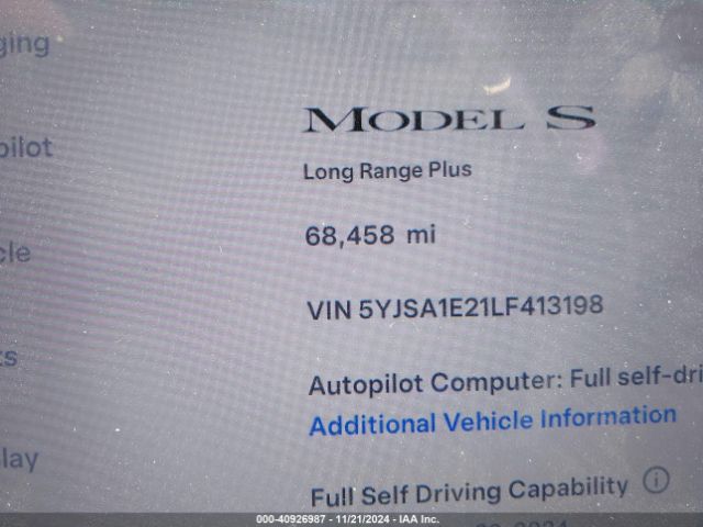 5YJSA1E21LF413198 Tesla Model S Long Range Dual Motor All-wheel Drive/long Range Plus Dual Motor All-wheel Drive