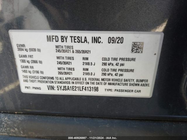 5YJSA1E21LF413198 Tesla Model S Long Range Dual Motor All-wheel Drive/long Range Plus Dual Motor All-wheel Drive