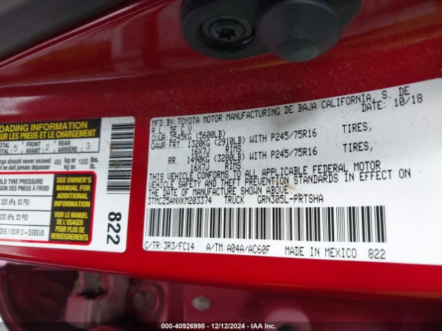 3TMCZ5ANXKM203374 Toyota Tacoma Sr5 V6