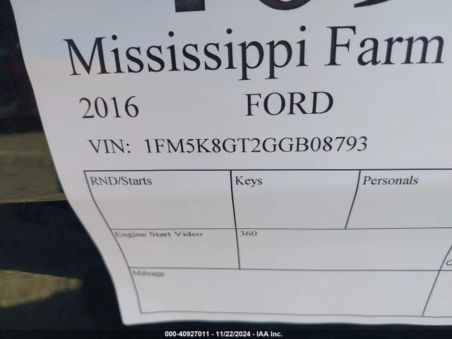 1FM5K8GT2GGB08793 Ford 2016