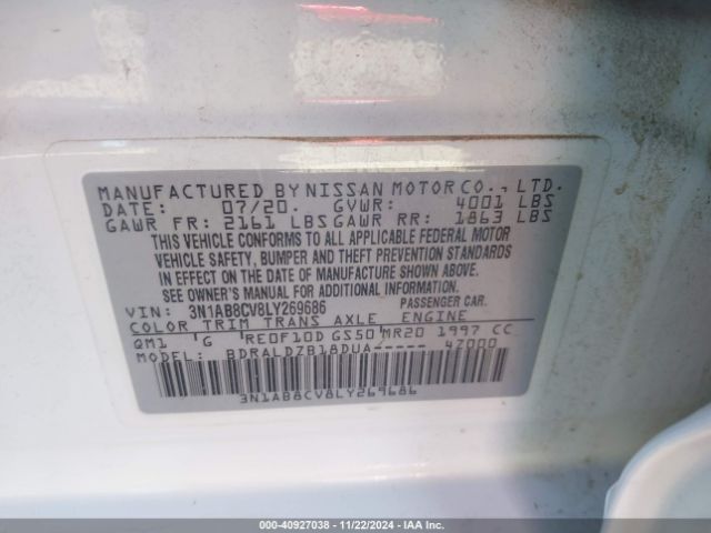 3N1AB8CV8LY269686 Nissan Sentra Sv Xtronic Cvt