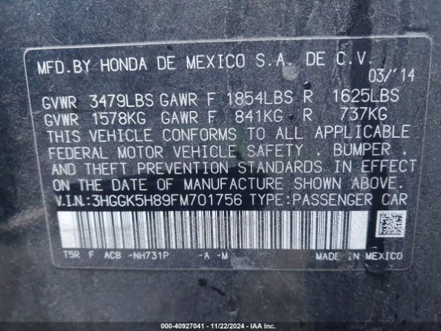 3HGGK5H89FM701756 Honda Fit Ex/ex-l