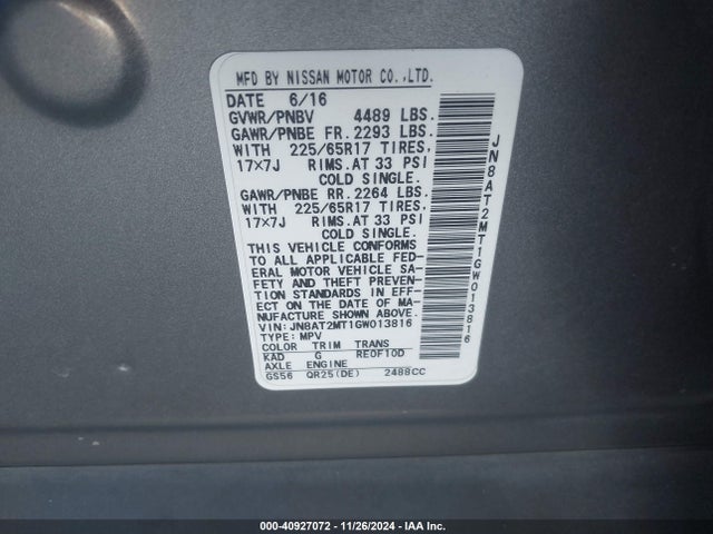Nissan ROGUE S 2016 JN8AT2MT1GW013816 Image 9
