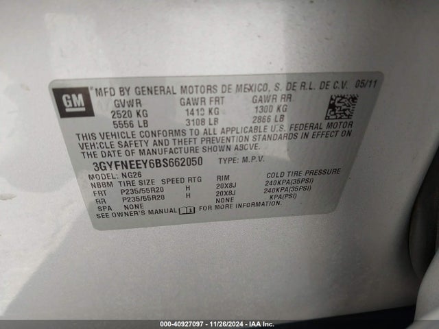 2011 CADILLAC SRX 3GYFNEEY6BS662050 Photo 8