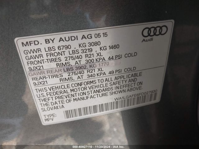 WA1LGAFE6FD027930 Audi Q7 3.0t Premium