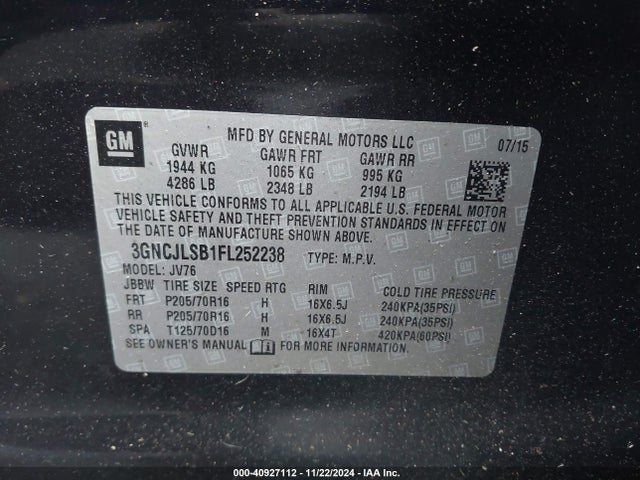 Chevrolet Trax Lt 2015 3GNCJLSB1FL252238 Image 9
