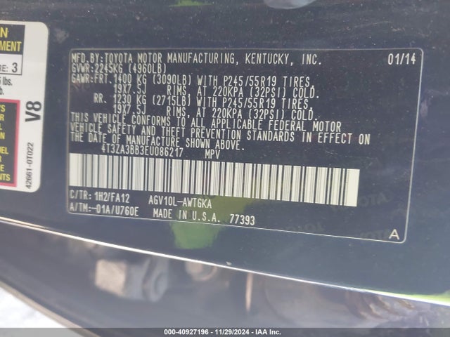 4T3ZA3BB3EU086217 Toyota VENZA LE