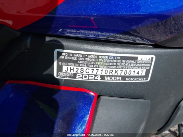 2024 HONDA CBR1000 JH2SC7710RK700147 Photo 9