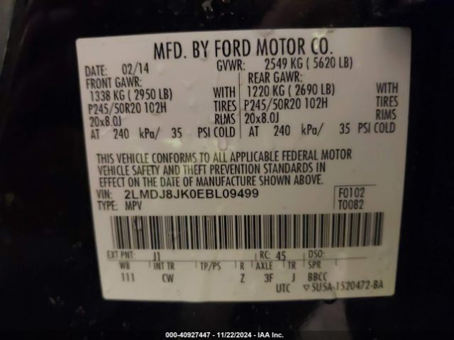 2LMDJ8JK0EBL09499 Lincoln MKX