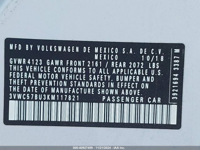 3VWC57BU3KM117821 Volkswagen Jetta 1.4t R-line/1.4t S/1.4t Se