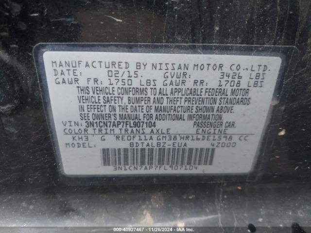 3N1CN7AP7FL907104 Nissan Versa 1.6 S/1.6 S+/1.6 Sl/1.6 Sv