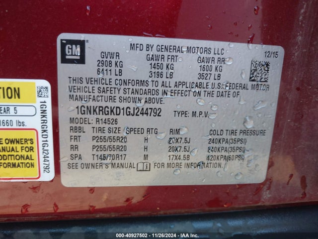 Chevrolet Traverse 1lt 2016 1GNKRGKD1GJ244792 Image 9