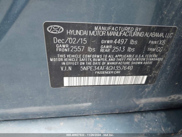 5NPE34AF4GH357640 Hyundai Sonata Sport