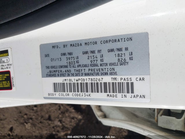 40927572 :رقم المزاد ، JM1BL1WP0D1780267 vin ، 2013 Mazda Mazda3 I Grand Touring مزاد بيع