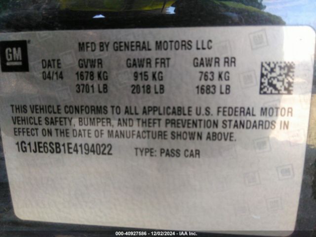 1G1JE6SB1E4194022 Chevrolet Sonic Ltz Auto