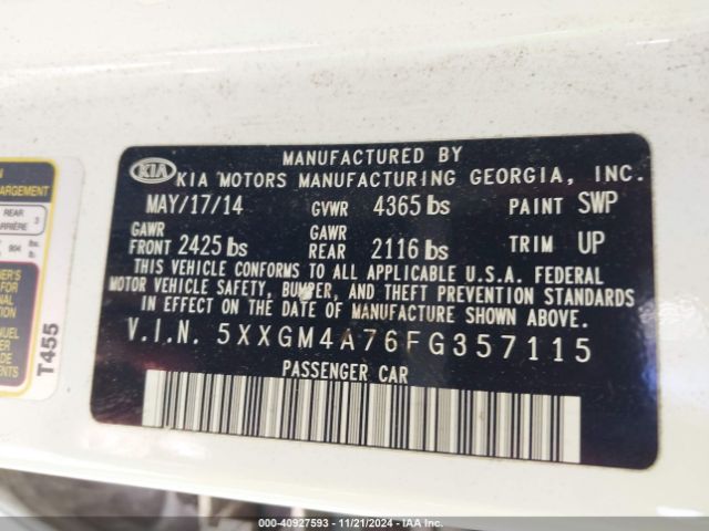 5XXGM4A76FG357115 KIA Optima Lx