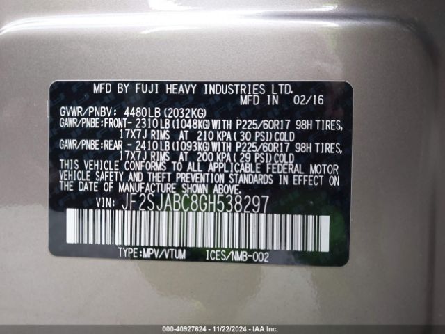 JF2SJABC8GH538297 Subaru Forester 2.5i