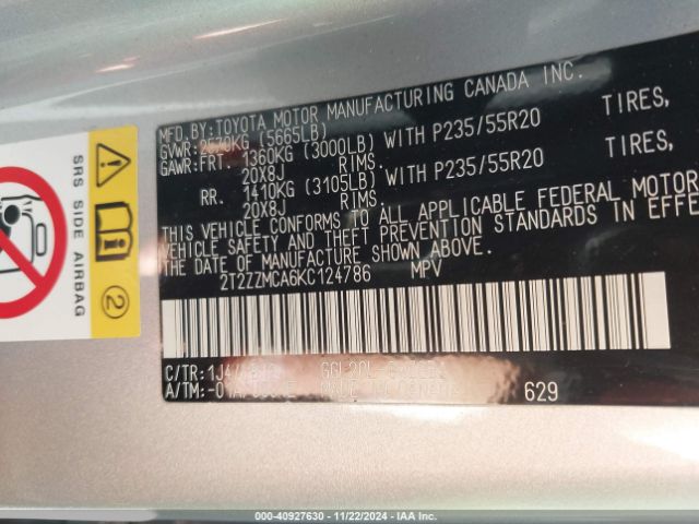 2T2ZZMCA6KC124786 Lexus RX 350
