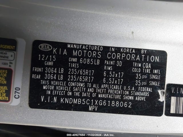 KIA SEDONA LX 2016 KNDMB5C1XG6188062 Image 9
