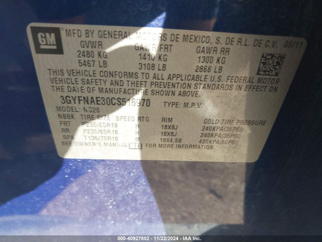 2012 CADILLAC SRX 3GYFNAE30CS516970 Photo 8