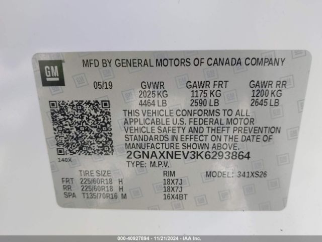 2GNAXNEV3K6293864 Chevrolet Equinox Premier