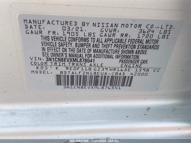 Nissan Versa Sv Xtronic Cvt 2021 3N1CN8EVXML876541 Image 9