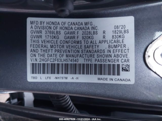 2HGFC2F63LH574540 Honda Civic Lx