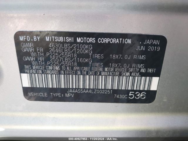 2020 MITSUBISHI ECLIPSE CROSS JA4AS5AA4LZ002251 Photo 8