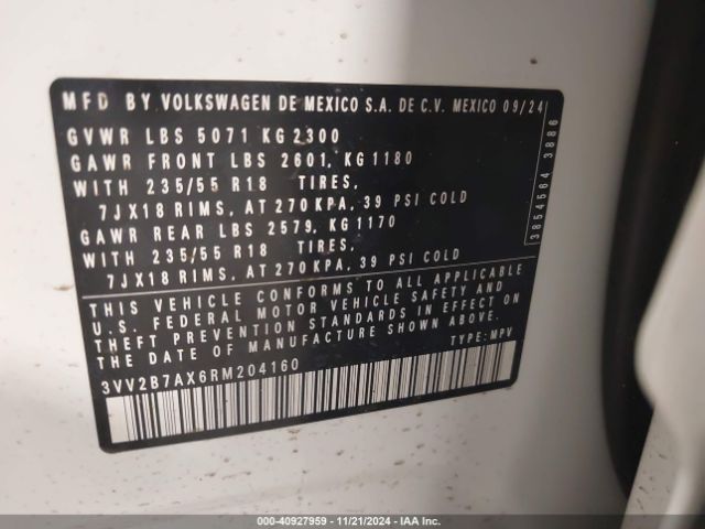 3VV2B7AX6RM204160 Volkswagen Tiguan 2.0t Se/wolfsburg Edition