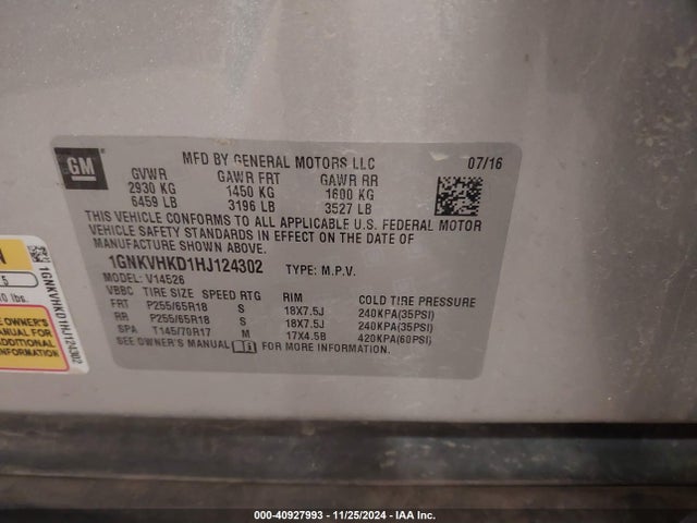 Chevrolet Traverse 2lt 2017 1GNKVHKD1HJ124302 Image 9