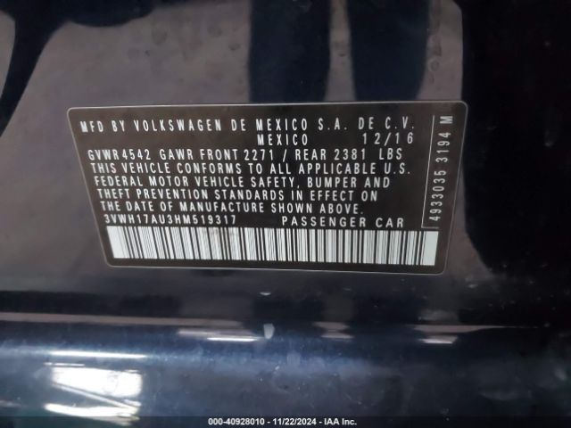 3VWH17AU3HM519317 Volkswagen Golf Alltrack Tsi S/tsi Se/tsi Sel