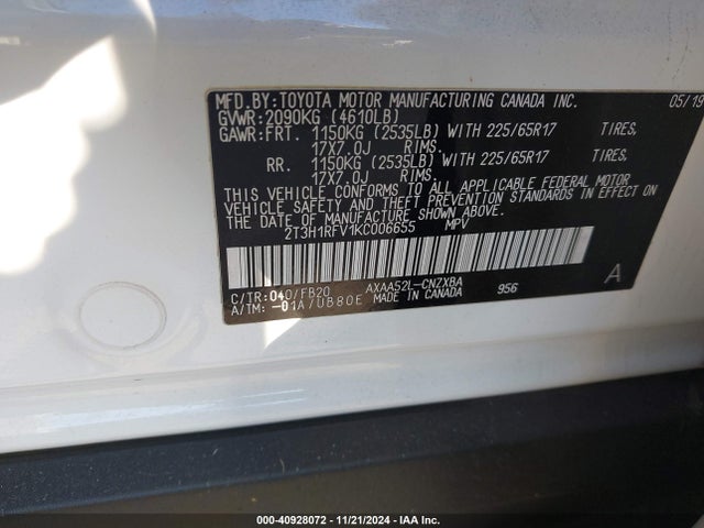 Toyota RAV4 LE 2019 2T3H1RFV1KC006655 Image 9