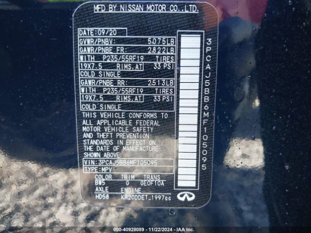 3PCAJ5BB6MF105095 Infiniti Qx50 Luxe Awd