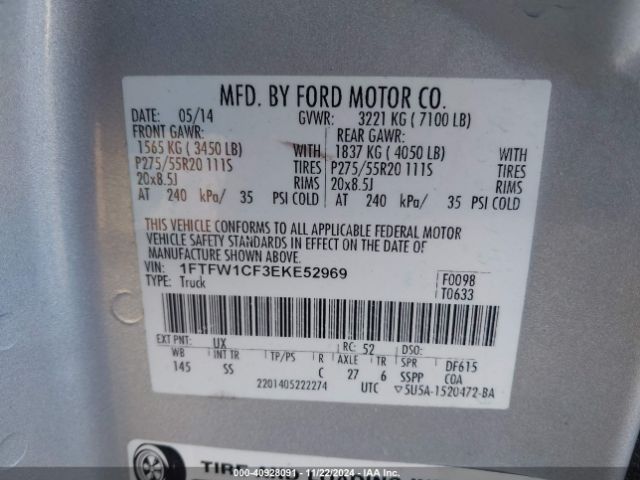 1FTFW1CF3EKE52969 Ford F-150 Stx