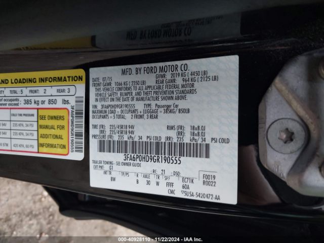 3FA6P0HD9GR190555 Ford FUSION SE