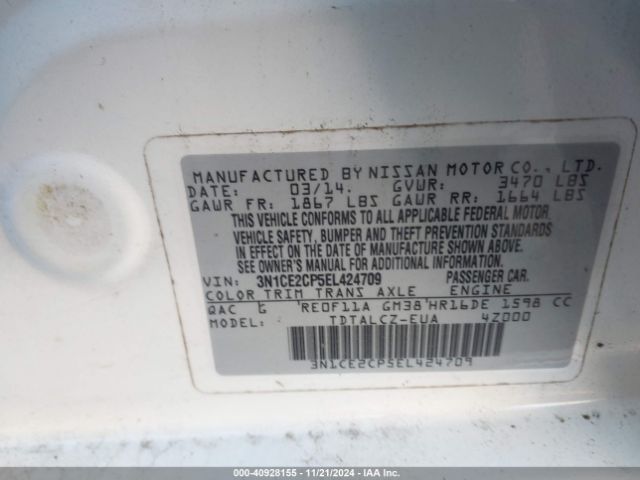 3N1CE2CP5EL424709 Nissan Versa Note S Plus