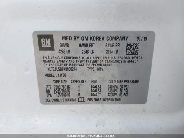 KL7CJLSB7KB936244 Chevrolet Trax Lt