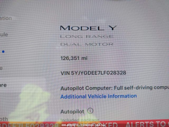 5YJYGDEE7LF028328 Tesla Model Y Long Range Dual Motor All-wheel Drive