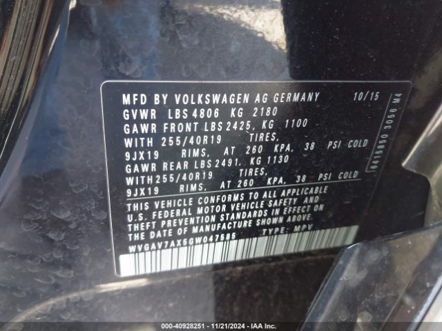 WVGAV7AX5GW047585 Volkswagen Tiguan R-line