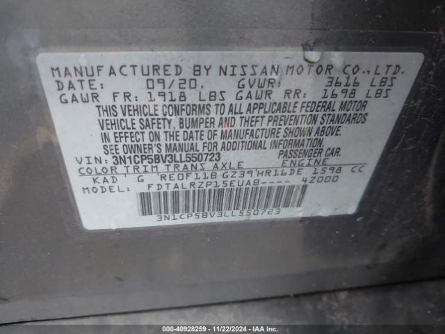 3N1CP5BV3LL550723 Nissan Kicks S Xtronic Cvt