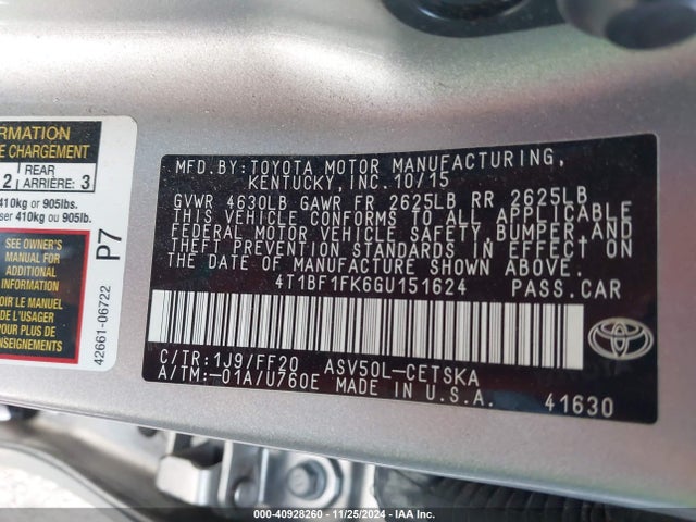 Toyota CAMRY SE 2016 4T1BF1FK6GU151624 Image 9