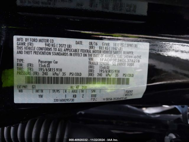 1FADP3E24GL378278 Ford FOCUS S