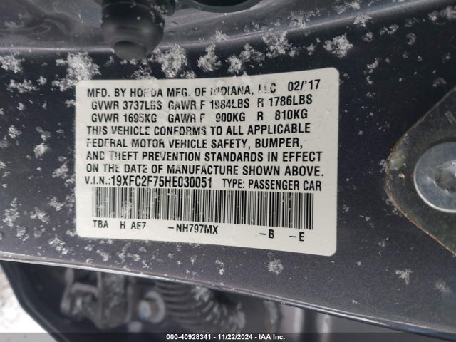 Honda CIVIC EX 2017 19XFC2F75HE030051 Image 9