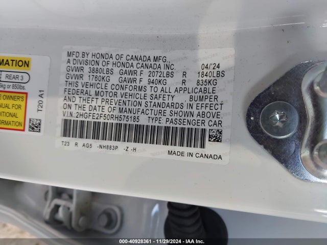 Honda Civic Sport 2024 2HGFE2F50RH575185 Image 9