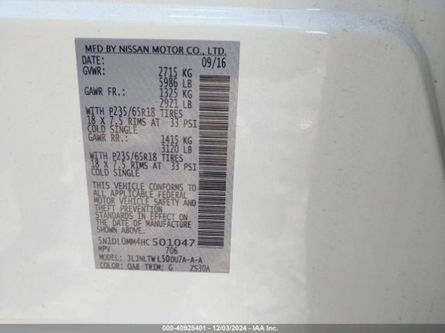 5N1DL0MM4HC501047 Infiniti QX60