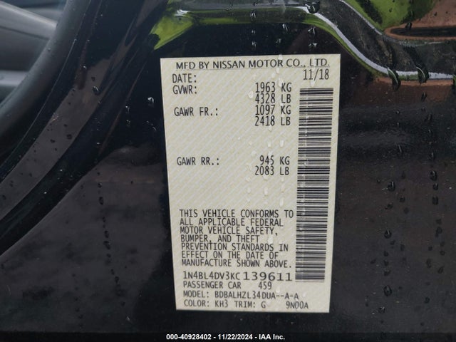 Nissan Altima 2.5 Sv 2019 1N4BL4DV3KC139611 Image 9