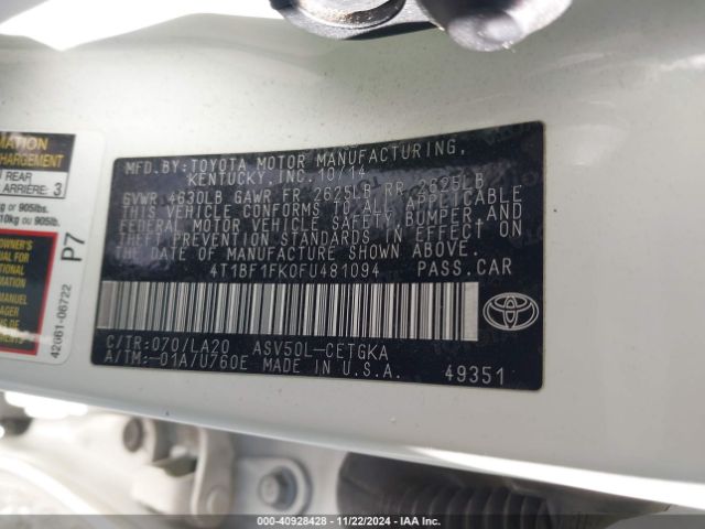 4T1BF1FK0FU481094 Toyota CAMRY XLE